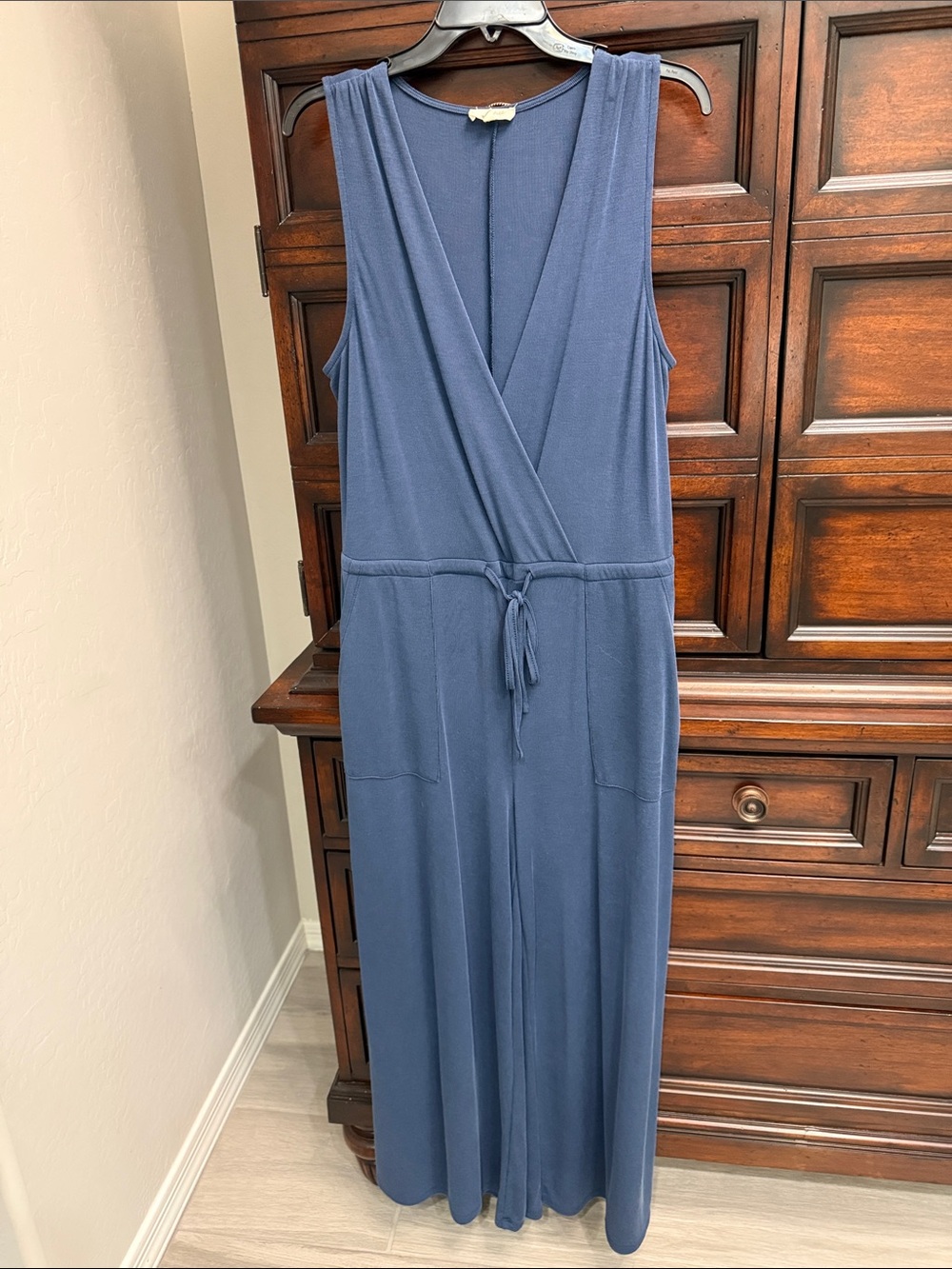 Mystree Navy Sleeveless Wrap Jumpsuit with Drawstring